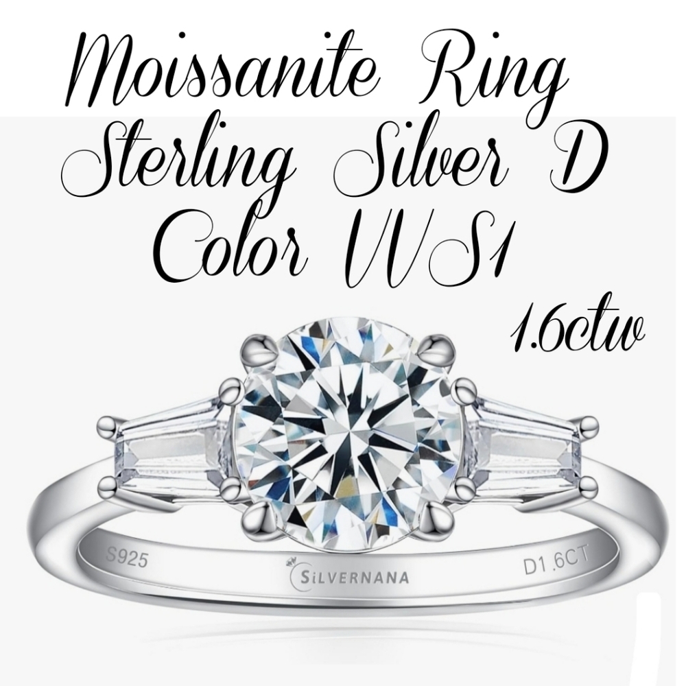 NIB Moissanite Engagement Ring for Women Sterling Silver D Color VVS1
